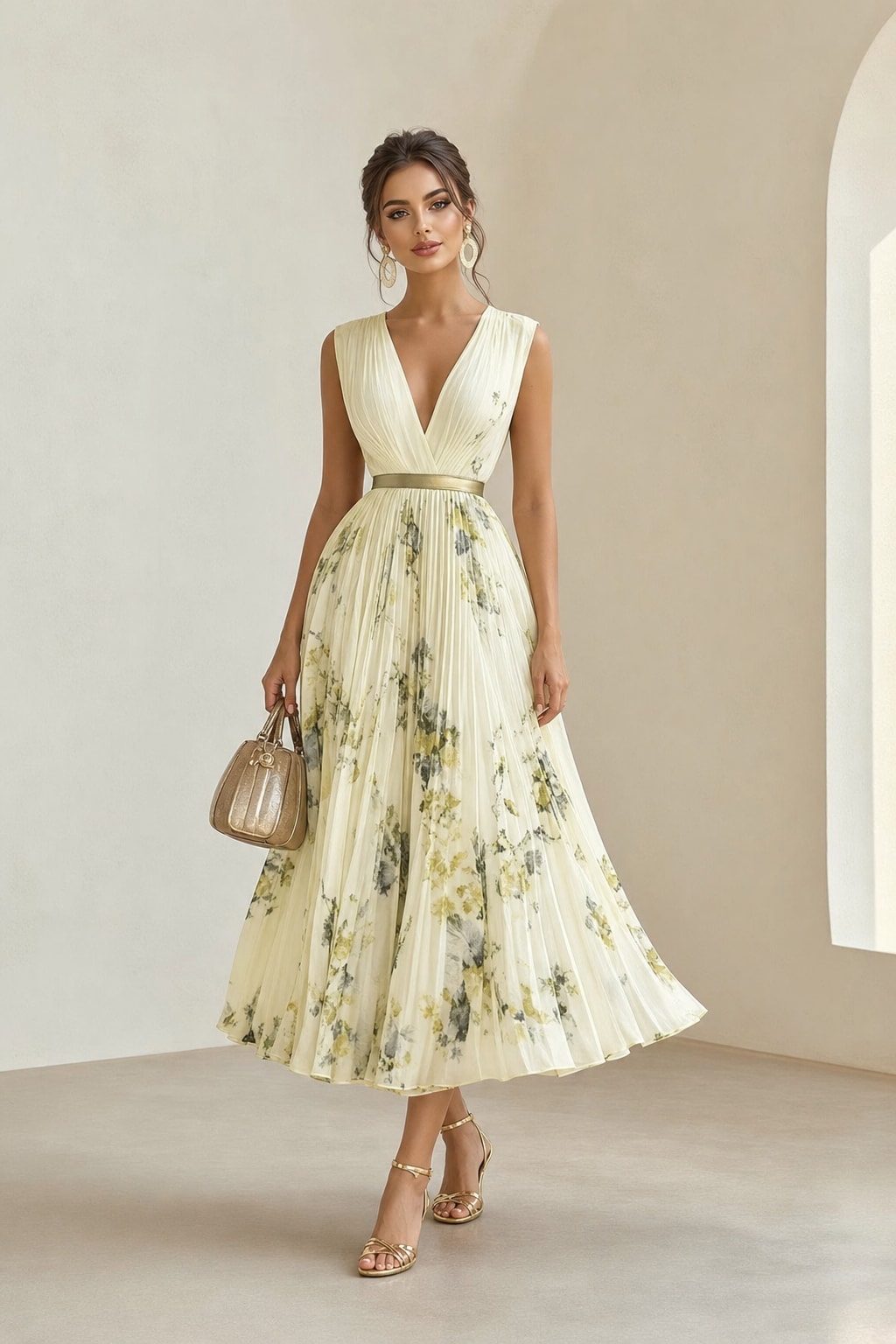 Chiffon Floral Midi Dress A-Line V-Neck Sleeveless - 7