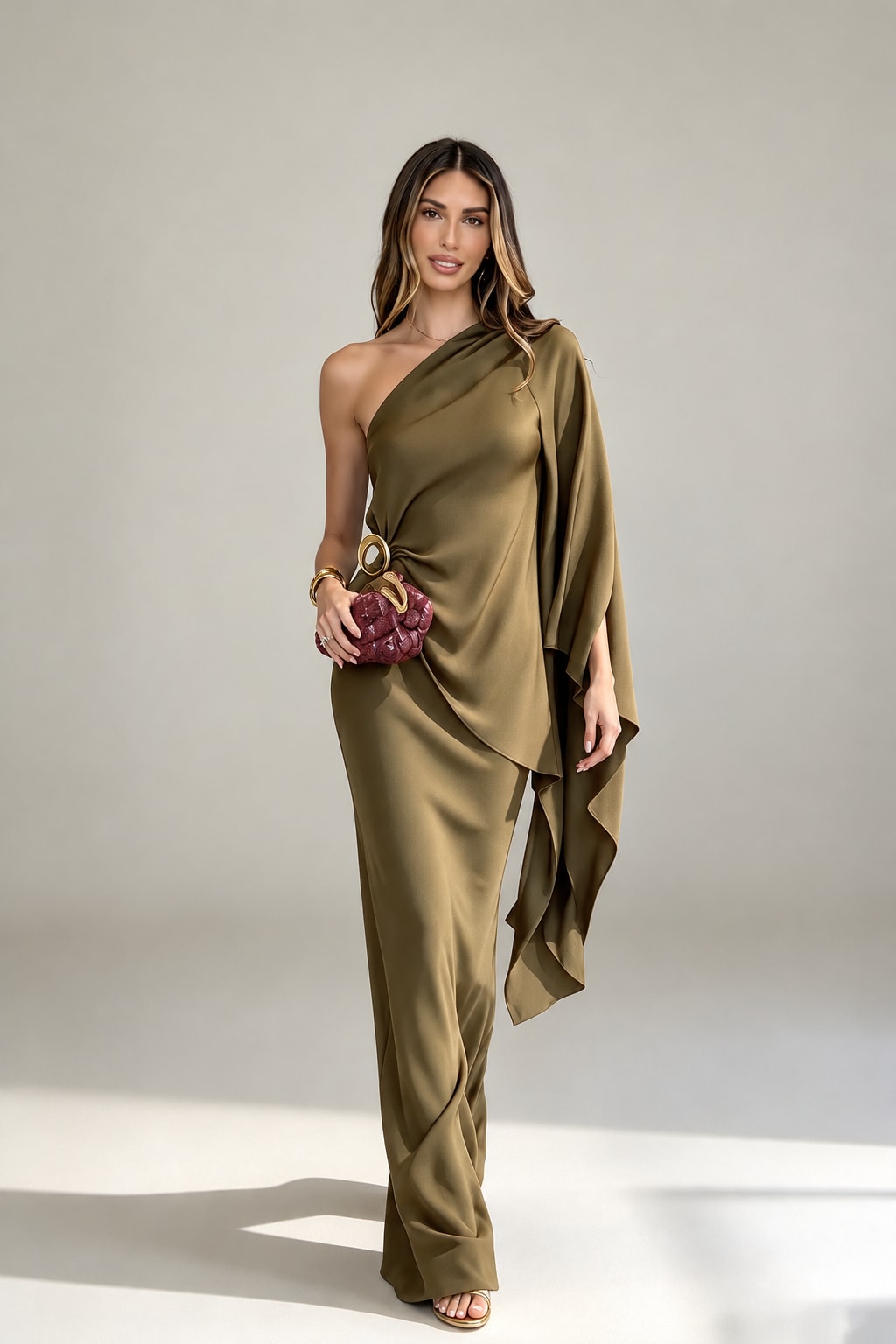 Polyester Skirt Set Asymmetric One Shoulder - 2