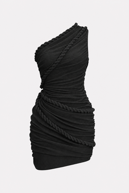 One-shoulder twist knot jersey mini dress - view 6