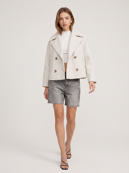 Cropped Double-Breasted Blazer, Pointed Lapels - view 9
