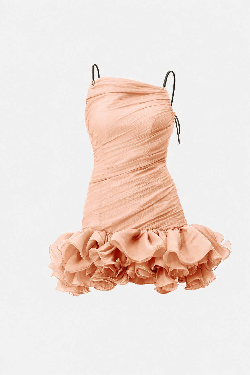 Pink Ruched Mini Dress With Ruffle Hem
