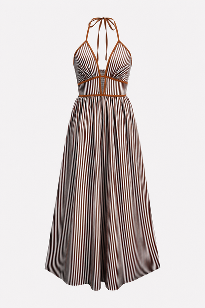 Striped halter neck sleeveless maxi dress - view 6