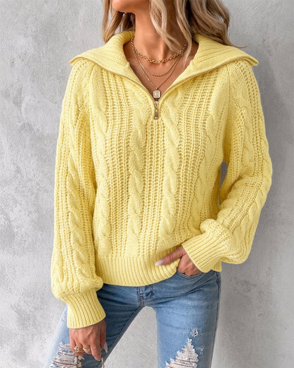 Yellow Cable Knit Half-Zip Sweater - view 5