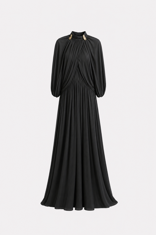 Black Cape Sleeve Knit Maxi Dress