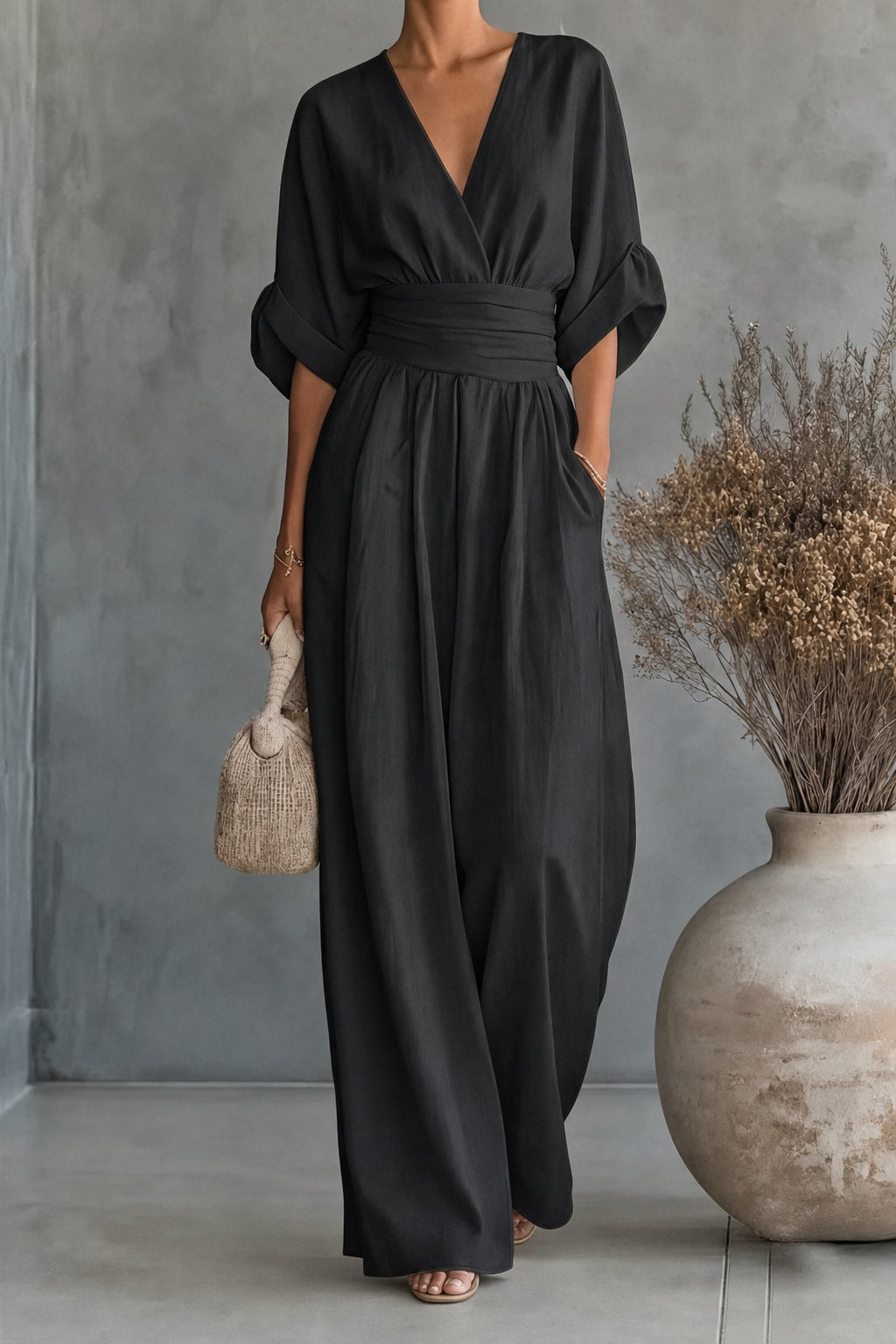Women's Wide-Leg V-Neck Jumpsuit - 12