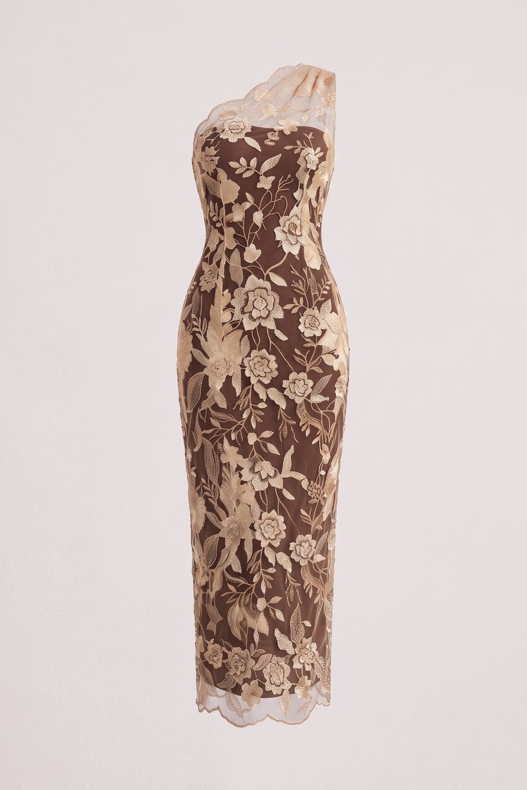 Lace One-Shoulder Sheath Midi Dress - 1