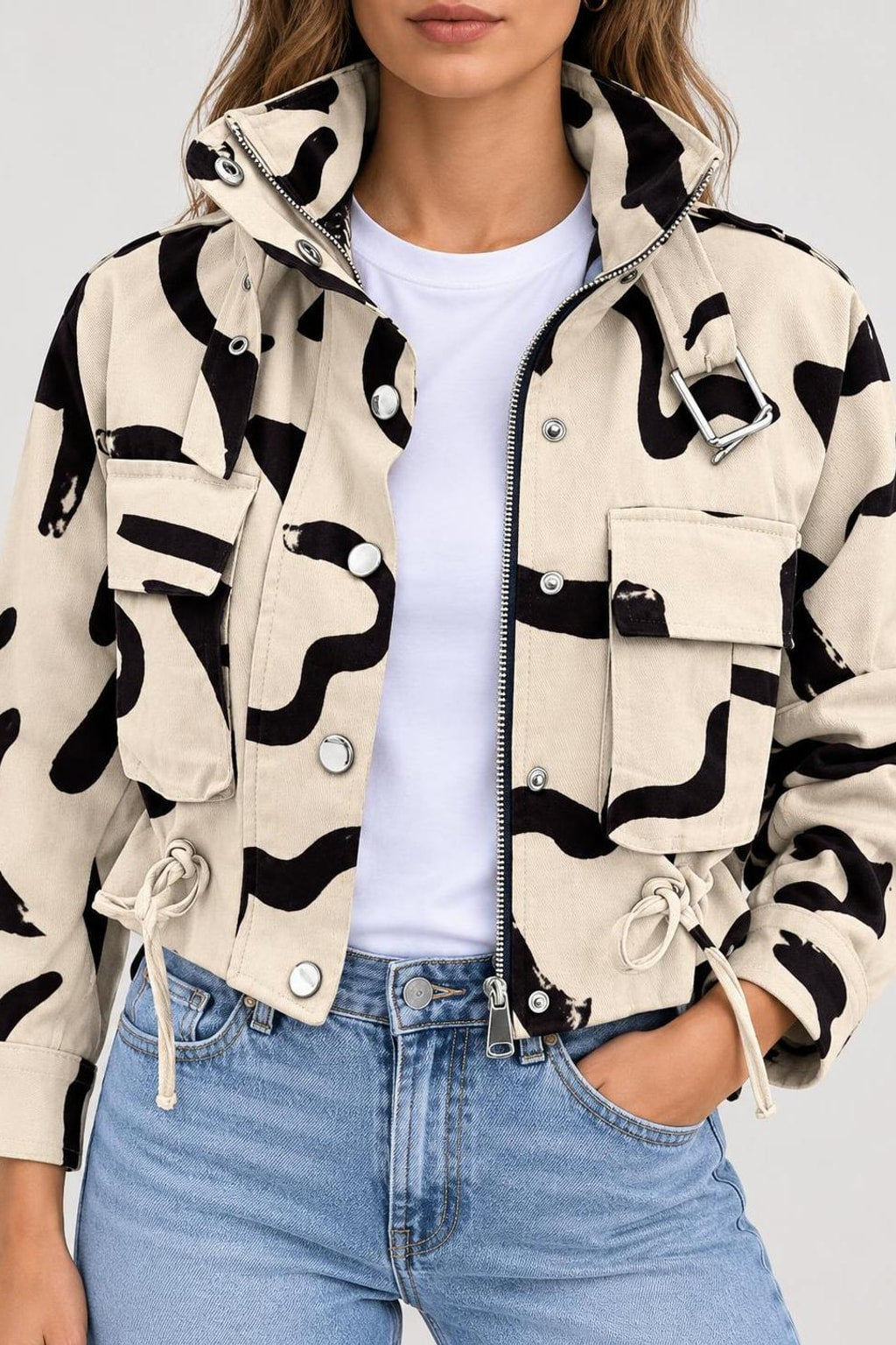 Polyester Zip-Up Jacket With Stand Collar - 3