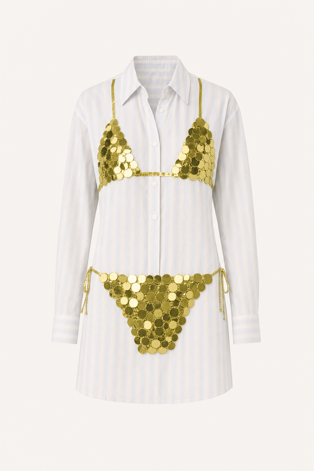 Striped Long-Sleeve Button-Up Tunic