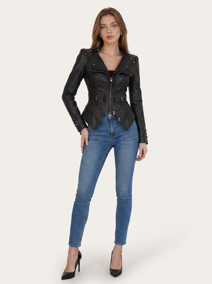 Black Studded Faux Leather Moto Jacket - view 2