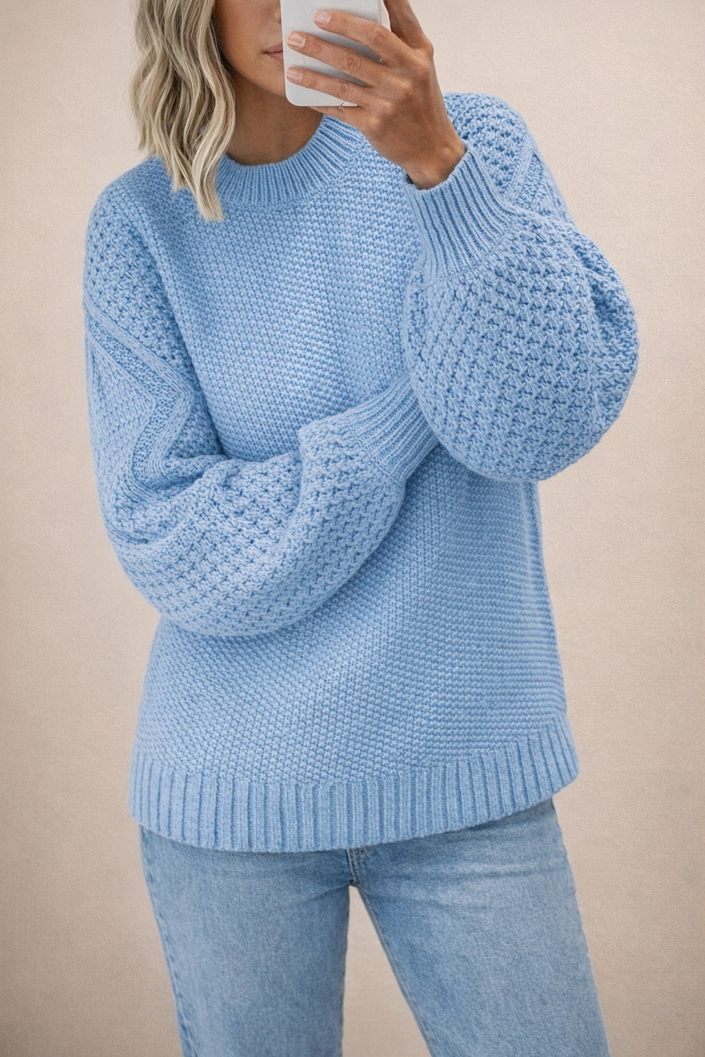 Knitted Sweater with Lantern Sleeves - 7