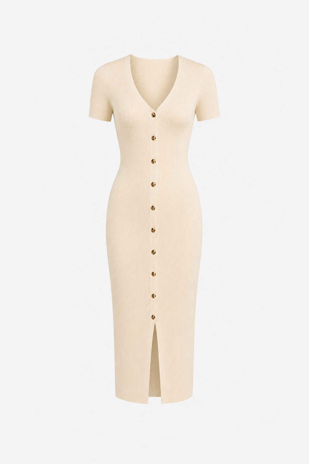 Apricot Ribbed Knit Bodycon Midi Dress - view 4