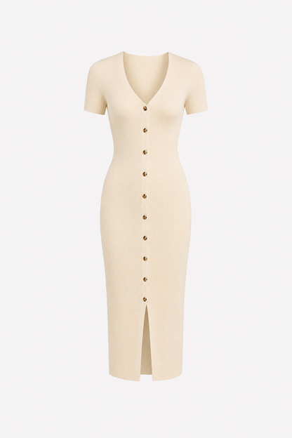 Apricot Ribbed Knit Bodycon Midi Dress - view 4
