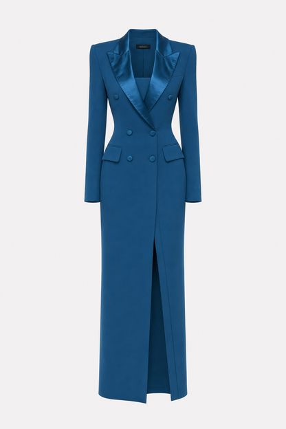 Satin double-breasted pencil blazer dress - view 12