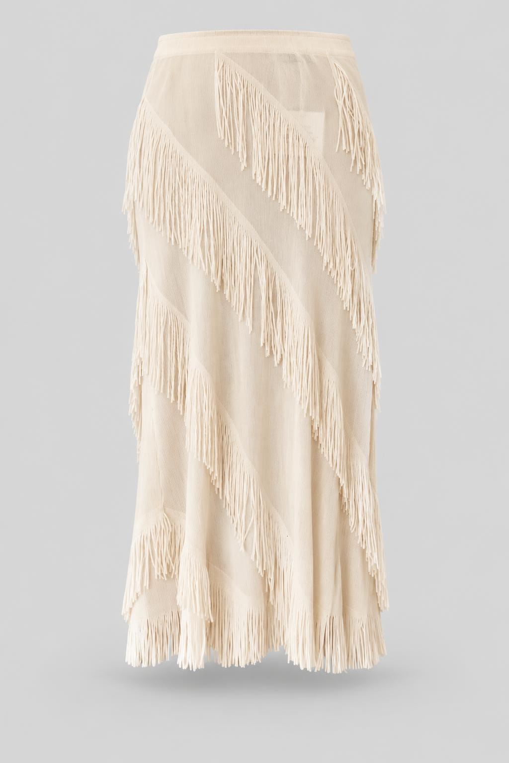 Polyester Midi Skirt With Fringe - 1