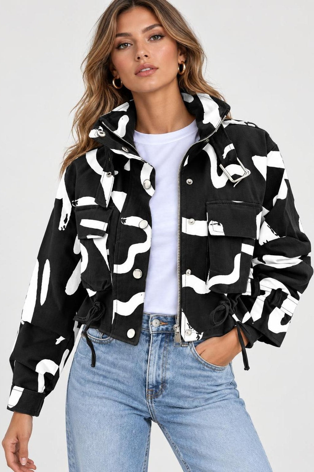 Polyester Zip-Up Jacket With Stand Collar - 4