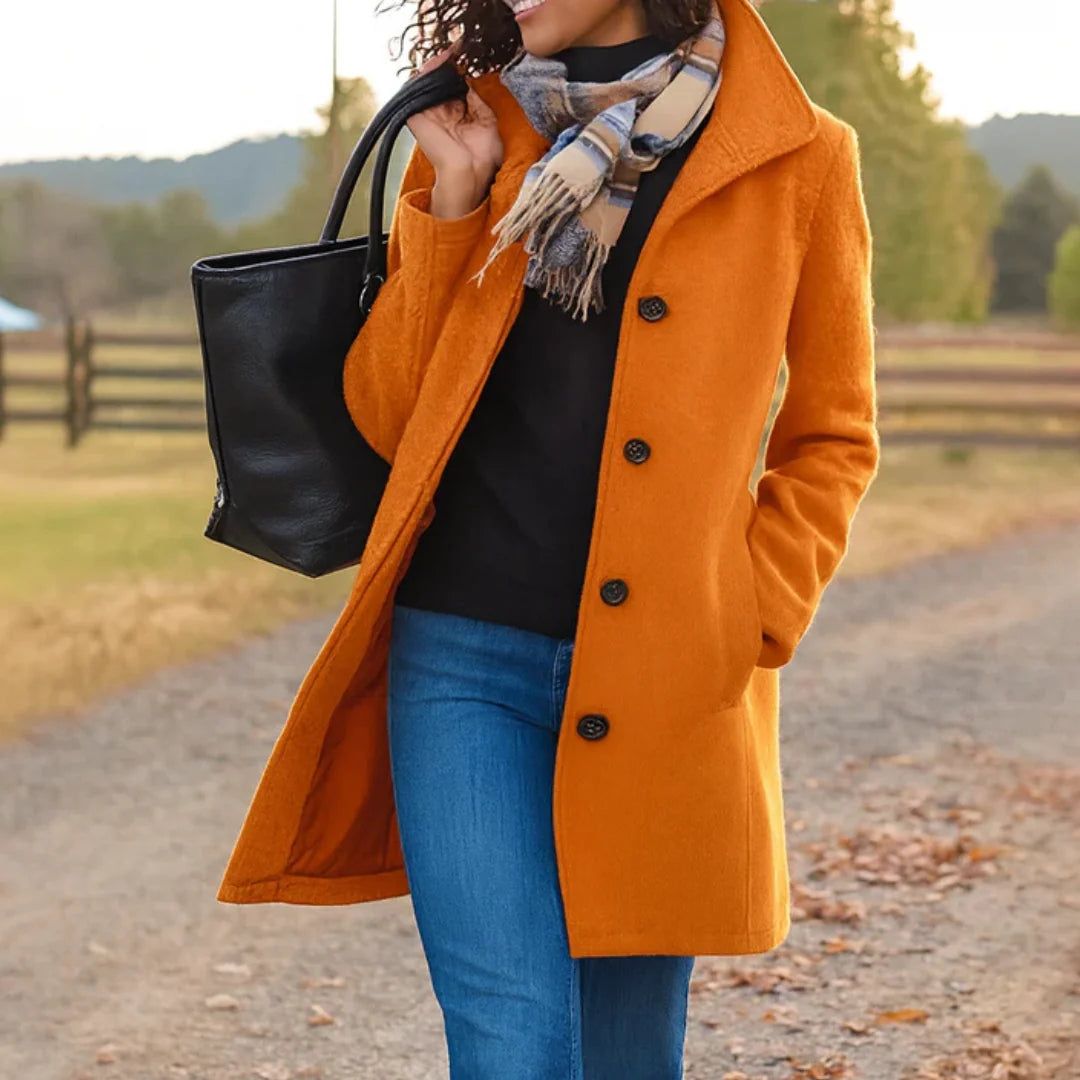 Wool blend pea coat with notched collar - view 8