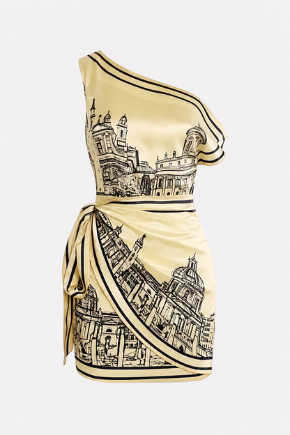 Satin one-shoulder asymmetrical midi dress - view 7