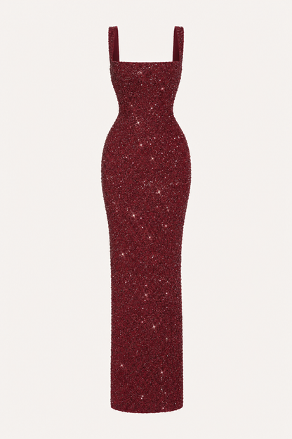 Sequin chiffon maxi dress with lace-up back