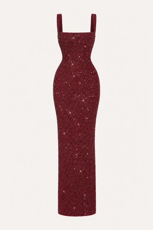 Sequin chiffon maxi dress with lace-up back