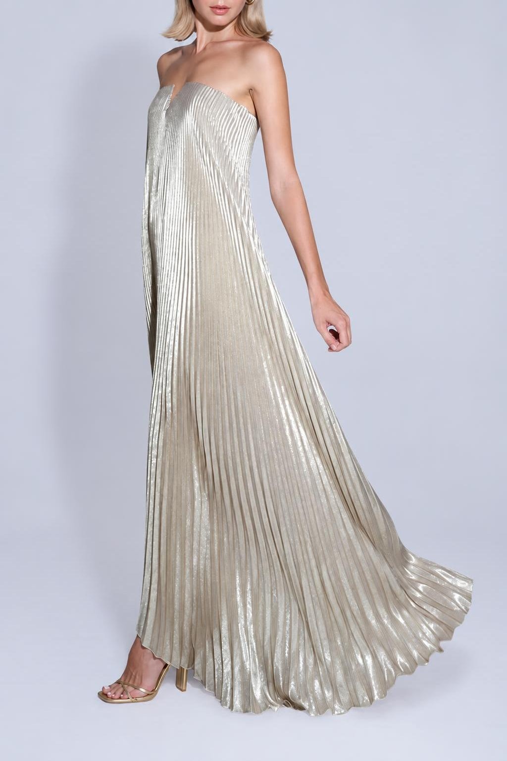 Polyester Maxi Dress With Pleated Off Shoulder - 5