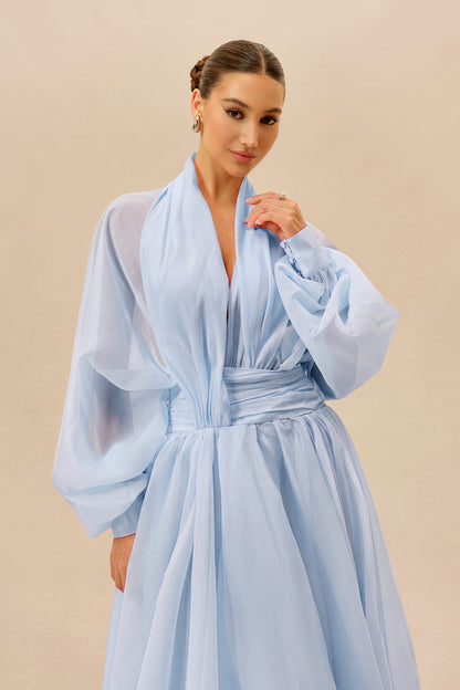Organza Puff Sleeve Maxi Dress in Blue - view 3