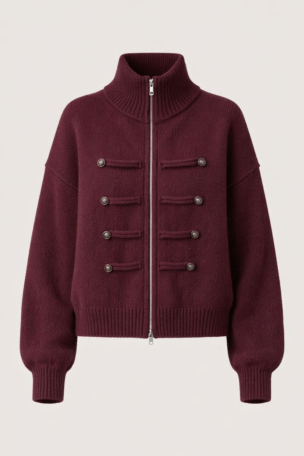 Knit Cardigan with Double Zipper and Button Detail - 1