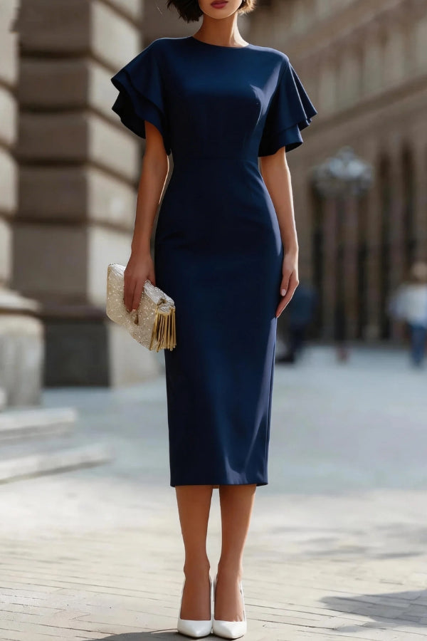 Ruffle Sleeve Slim Fit Midi Dress - view 5