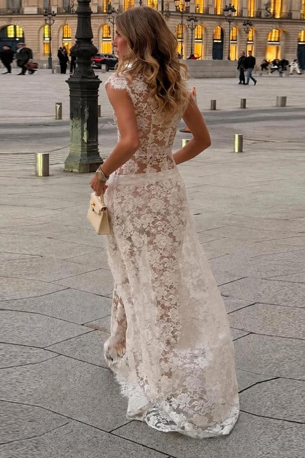 Lace Two-Piece Set With V-Neck Blouse And Wide Leg Pants - 3