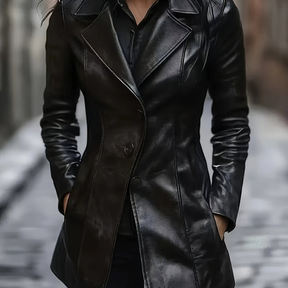 Black tailored mid-length A-line coat - view 2