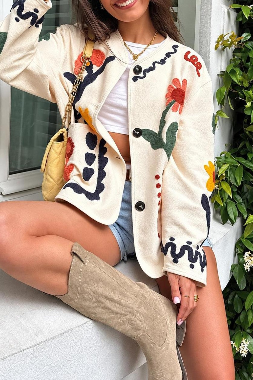 Polyester Jacket With Floral Embroidery - 2