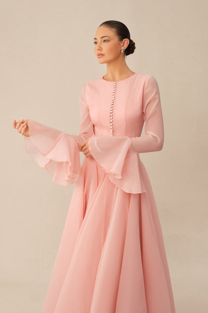 Pink Modest Maxi Dress With Matching Scarf - view 3
