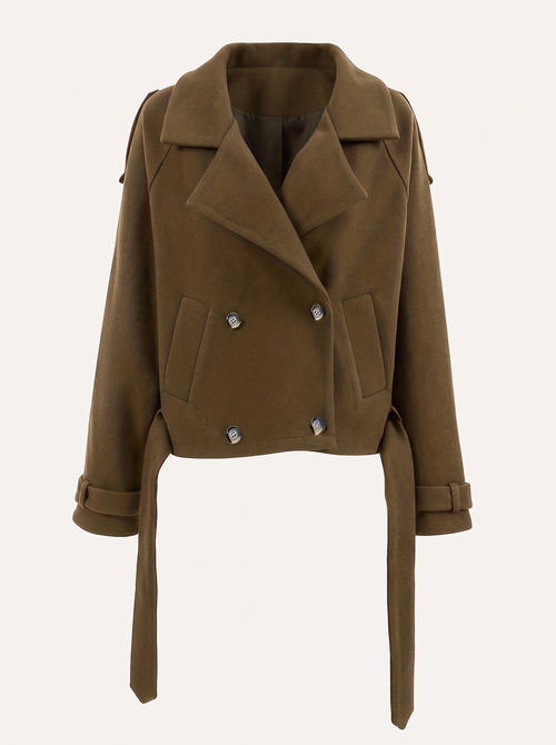 Coffee brown wool blend belted pea coat