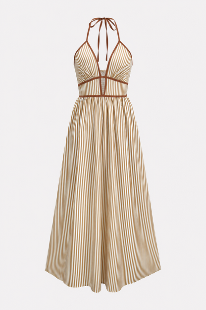 Striped halter neck sleeveless maxi dress - view 7