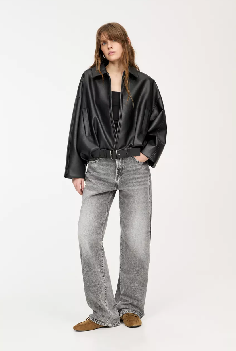Oversized Belted Leather Jacket - view 3