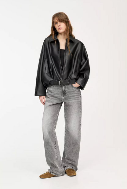 Oversized Belted Leather Jacket - view 3