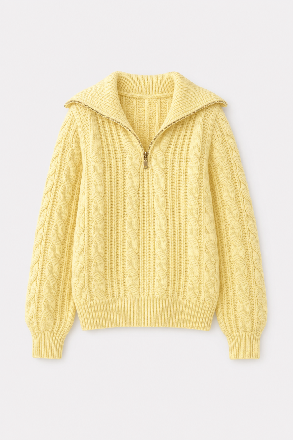 Yellow Cable Knit Half-Zip Sweater