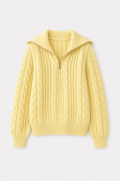Yellow Cable Knit Half-Zip Sweater