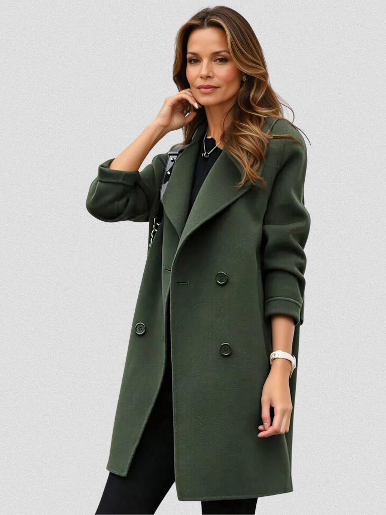 Double-Breasted Longline Coat with Notched Lapels - view 2