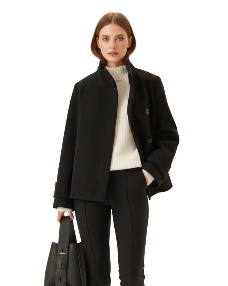 Black wool-blend short jacket with high collar - view 3