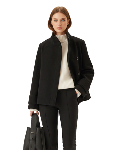 Black wool-blend short jacket with high collar - view 3