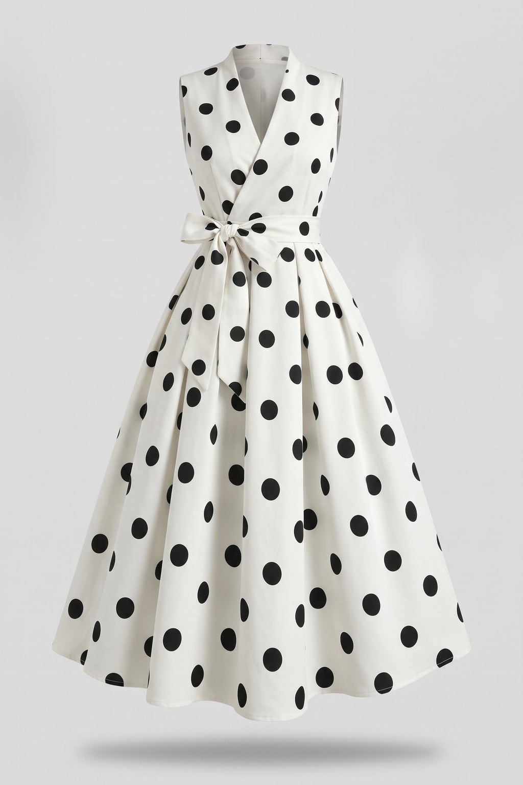 Polyester Midi Dress With Polka Dot Print - 1