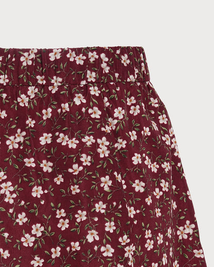 Red Floral A-Line Mini Skirt, Elastic Waist - view 5