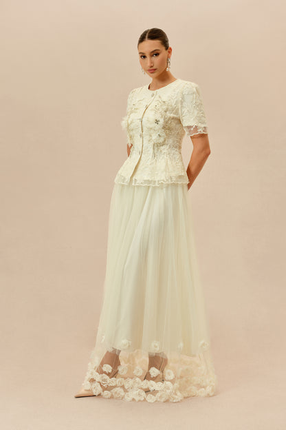 Lace Peplum Top and Tulle Maxi Skirt Set - view 5