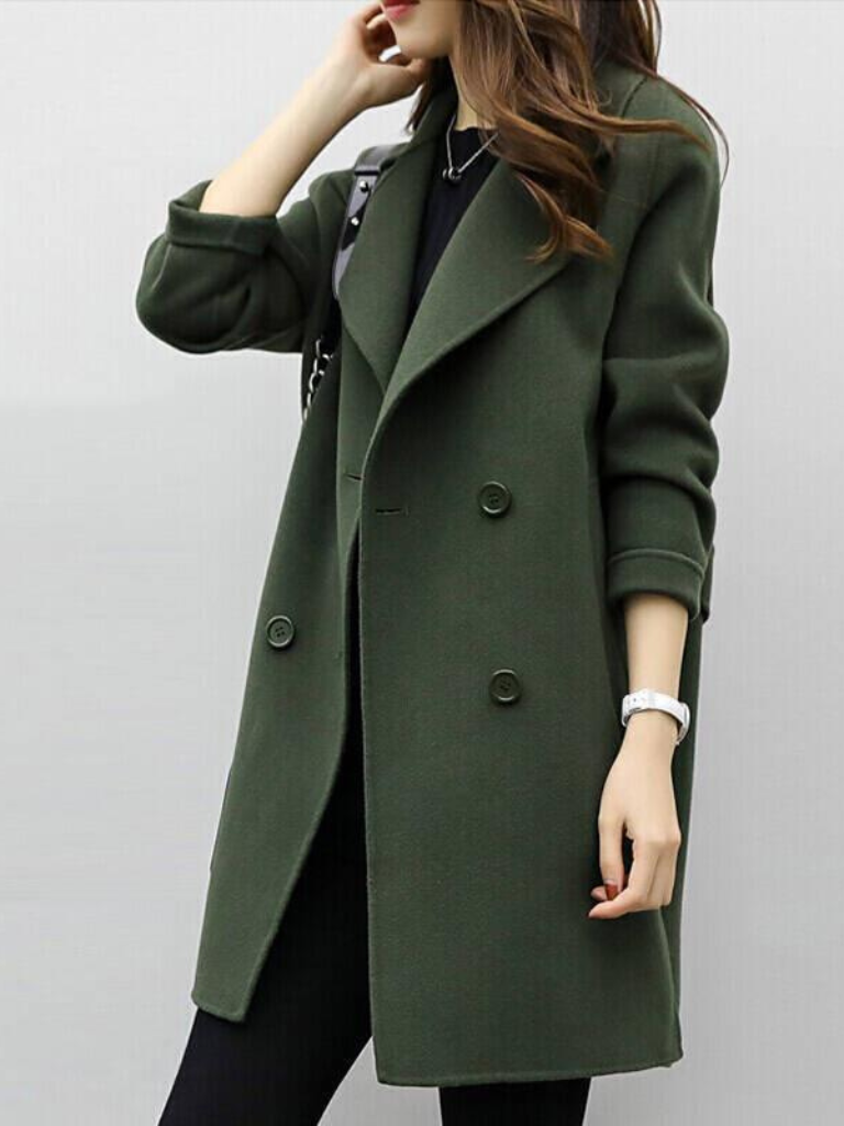 Double-Breasted Longline Coat with Notched Lapels - view 3
