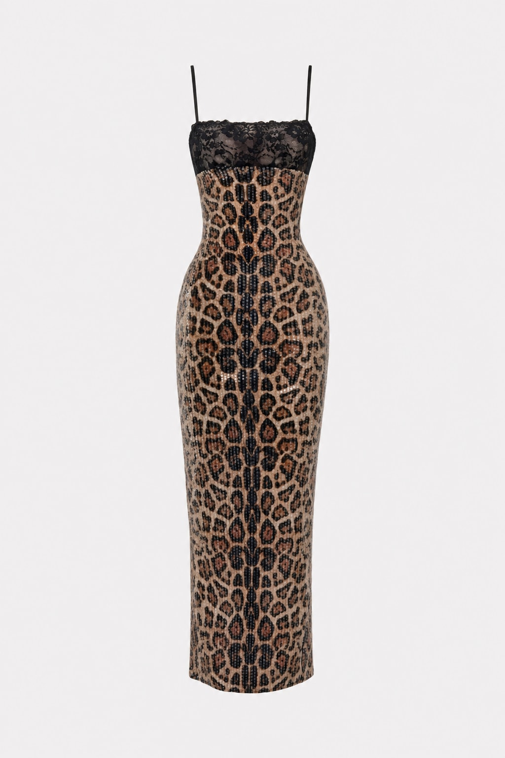 Polyester Spaghetti Strap Sequin Leopard Maxi Dress - 1