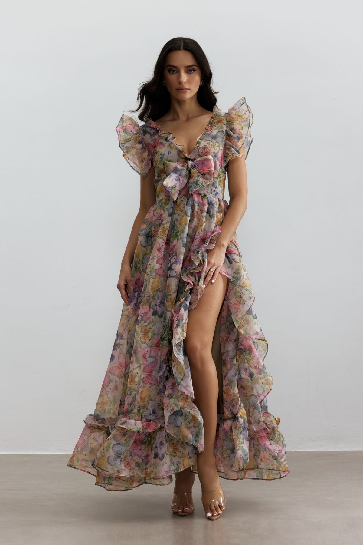 Floral Butterfly Print Chiffon Maxi Dress - view 2