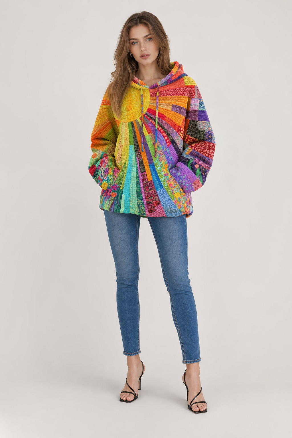 Multicolor Patchwork Bohemian Cozy Hoodie - 3