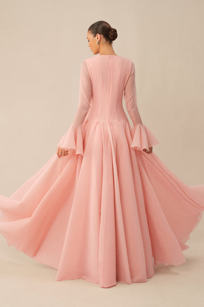 Pink Modest Maxi Dress With Matching Scarf - view 4