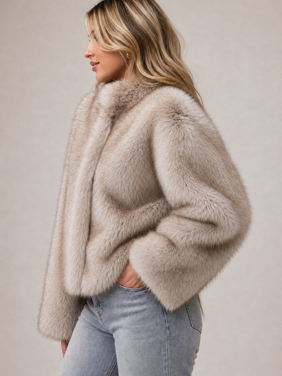 Faux Fur Jacket for Women Cropped Relaxed Fit Winter Coat - 3