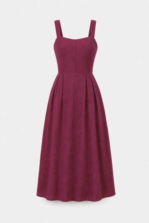 Wine red sweetheart midi dress with pockets